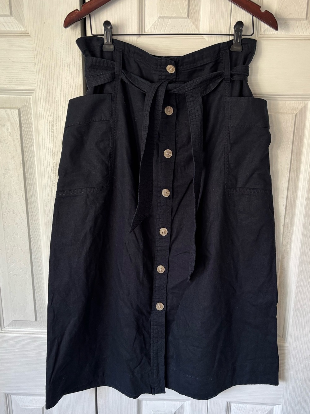 Joe Fresh Navy Linen Blend Midi Skirt with Tie Waist Size 10